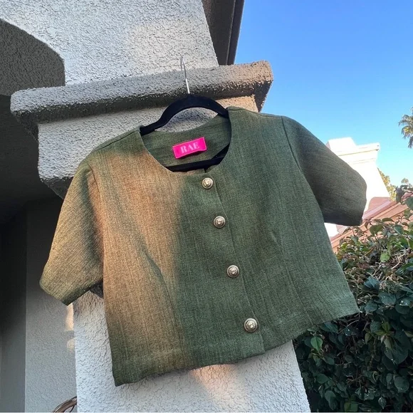 Upcycled cropped blazer gold buttons